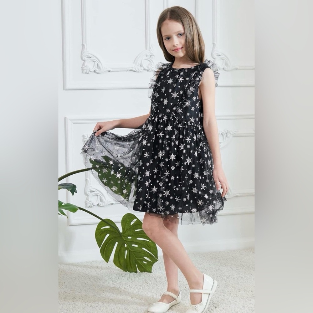 Elegant Starry Black Kids Dress - Picture 2 of 9